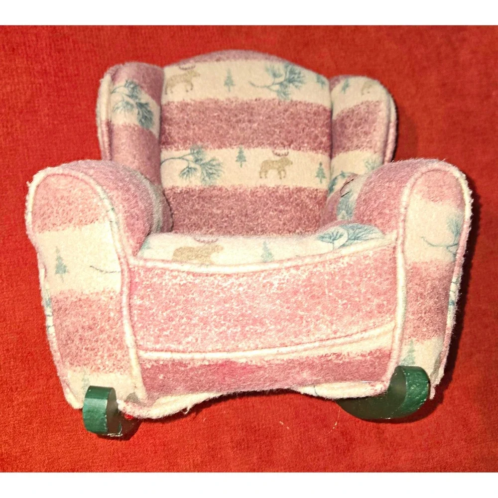 1:12 Dollhouse Miniature Upholstered Armchair Fabric/Wood Deer Tree Green Base